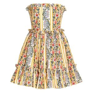 Agua by Agua Bendita Rosa Ruffled Floral Cotton Strapless Mini Dress
